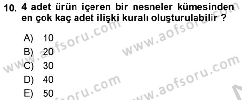 Veri Madenciliği Dersi 2018 - 2019 Yılı Yaz Okulu Sınav Soruları 10. Soru