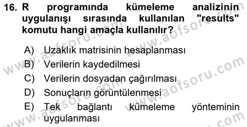 Veri Madenciliği Dersi 2018 - 2019 Yılı Yaz Okulu Sınav Soruları 16. Soru