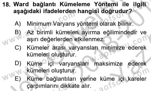 Veri Madenciliği Dersi 2018 - 2019 Yılı Yaz Okulu Sınav Soruları 18. Soru