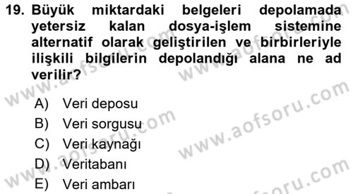Veri Madenciliği Dersi 2018 - 2019 Yılı Yaz Okulu Sınav Soruları 19. Soru