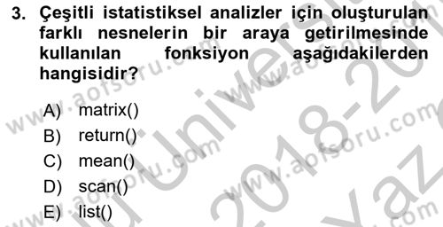 Veri Madenciliği Dersi 2018 - 2019 Yılı Yaz Okulu Sınav Soruları 3. Soru