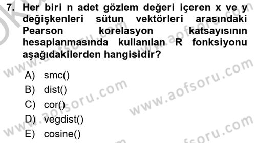 Veri Madenciliği Dersi 2018 - 2019 Yılı Yaz Okulu Sınav Soruları 7. Soru