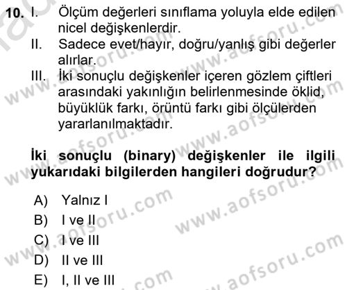 Veri Madenciliği Dersi 2020 - 2021 Yılı Yaz Okulu Sınav Soruları 10. Soru