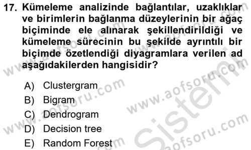 Veri Madenciliği Dersi 2020 - 2021 Yılı Yaz Okulu Sınav Soruları 17. Soru