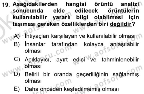 Veri Madenciliği Dersi 2020 - 2021 Yılı Yaz Okulu Sınav Soruları 19. Soru