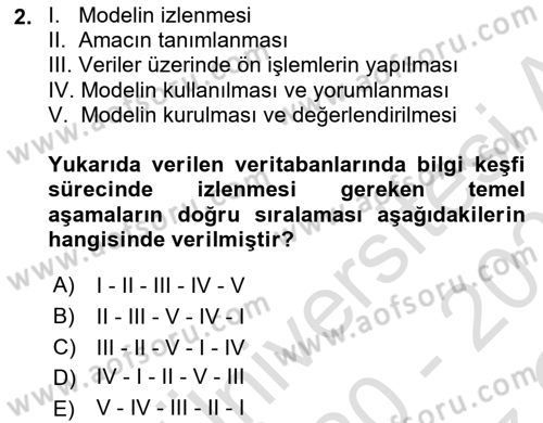 Veri Madenciliği Dersi 2020 - 2021 Yılı Yaz Okulu Sınav Soruları 2. Soru