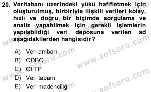 Veri Madenciliği Dersi 2020 - 2021 Yılı Yaz Okulu Sınav Soruları 20. Soru