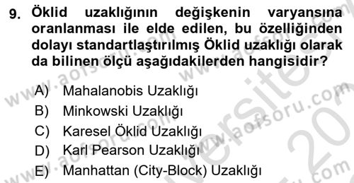 Veri Madenciliği Dersi 2020 - 2021 Yılı Yaz Okulu Sınav Soruları 9. Soru