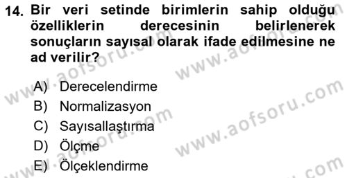 Veri Madenciliği Dersi 2021 - 2022 Yılı (Vize) Ara Sınav Soruları 14. Soru