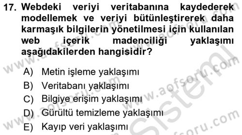 Veri Madenciliği Dersi 2021 - 2022 Yılı (Final) Dönem Sonu Sınav Soruları 17. Soru