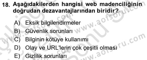 Veri Madenciliği Dersi 2021 - 2022 Yılı (Final) Dönem Sonu Sınav Soruları 18. Soru