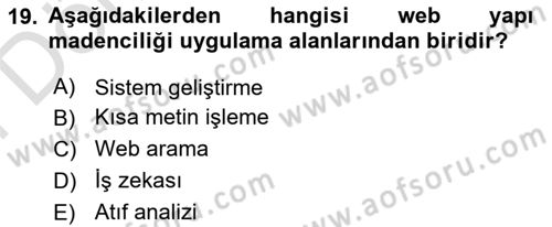 Veri Madenciliği Dersi 2021 - 2022 Yılı (Final) Dönem Sonu Sınav Soruları 19. Soru