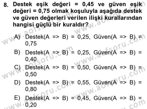 Veri Madenciliği Dersi 2021 - 2022 Yılı (Final) Dönem Sonu Sınav Soruları 8. Soru