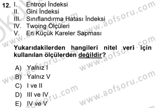 Veri Madenciliği Dersi 2021 - 2022 Yılı Yaz Okulu Sınav Soruları 12. Soru