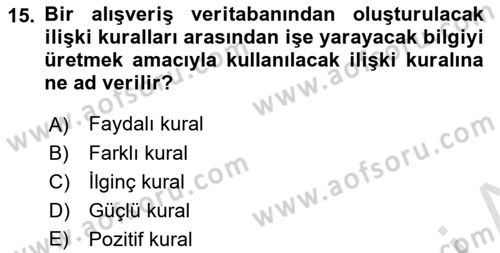 Veri Madenciliği Dersi 2021 - 2022 Yılı Yaz Okulu Sınav Soruları 15. Soru