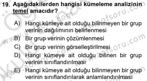 Veri Madenciliği Dersi 2021 - 2022 Yılı Yaz Okulu Sınav Soruları 19. Soru