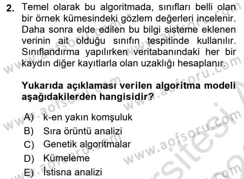 Veri Madenciliği Dersi 2021 - 2022 Yılı Yaz Okulu Sınav Soruları 2. Soru
