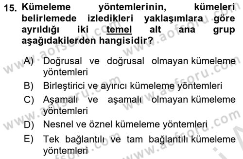 Veri Madenciliği Dersi 2022 - 2023 Yılı Yaz Okulu Sınav Soruları 15. Soru