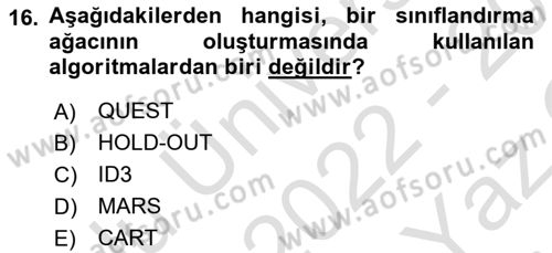 Veri Madenciliği Dersi 2022 - 2023 Yılı Yaz Okulu Sınav Soruları 16. Soru