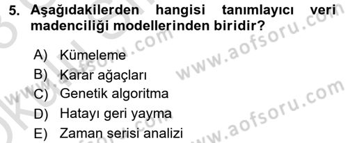 Veri Madenciliği Dersi 2022 - 2023 Yılı Yaz Okulu Sınav Soruları 5. Soru