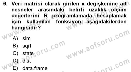 Veri Madenciliği Dersi 2022 - 2023 Yılı Yaz Okulu Sınav Soruları 6. Soru