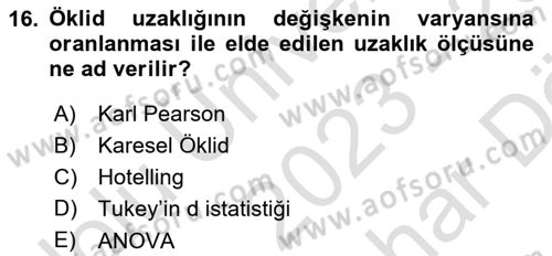 Veri Madenciliği Dersi 2023 - 2024 Yılı (Vize) Ara Sınav Soruları 16. Soru