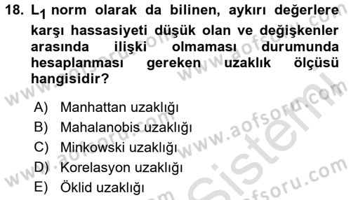 Veri Madenciliği Dersi 2023 - 2024 Yılı (Vize) Ara Sınav Soruları 18. Soru