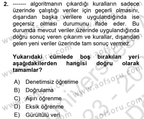 Veri Madenciliği Dersi 2023 - 2024 Yılı (Vize) Ara Sınav Soruları 2. Soru
