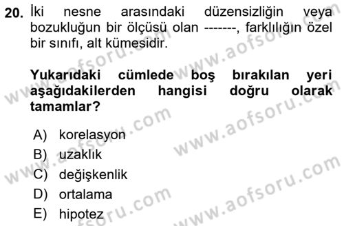 Veri Madenciliği Dersi 2023 - 2024 Yılı (Vize) Ara Sınav Soruları 20. Soru