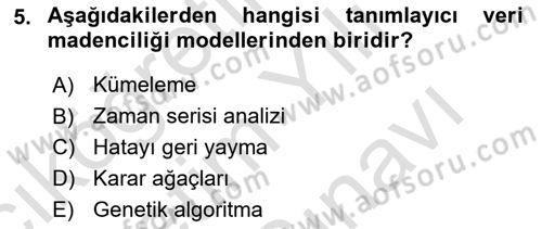 Veri Madenciliği Dersi 2023 - 2024 Yılı (Vize) Ara Sınav Soruları 5. Soru