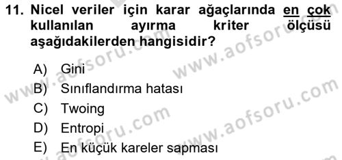 Veri Madenciliği Dersi 2023 - 2024 Yılı (Final) Dönem Sonu Sınav Soruları 11. Soru