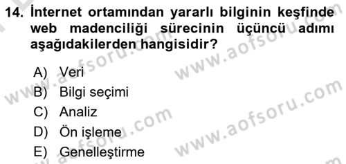 Veri Madenciliği Dersi 2023 - 2024 Yılı (Final) Dönem Sonu Sınav Soruları 14. Soru