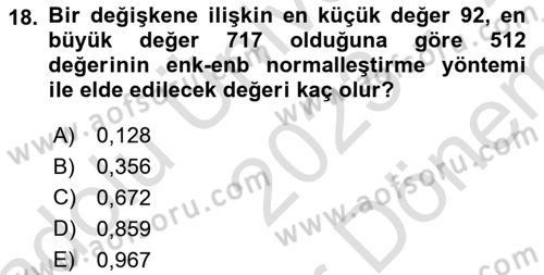 Veri Madenciliği Dersi 2023 - 2024 Yılı (Final) Dönem Sonu Sınav Soruları 18. Soru