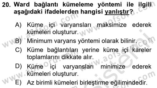 Veri Madenciliği Dersi 2023 - 2024 Yılı (Final) Dönem Sonu Sınav Soruları 20. Soru