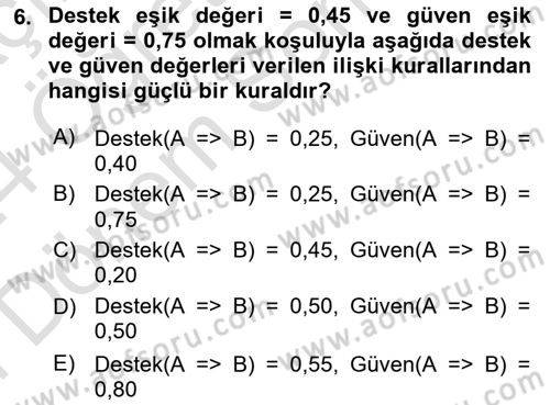Veri Madenciliği Dersi 2023 - 2024 Yılı (Final) Dönem Sonu Sınav Soruları 6. Soru