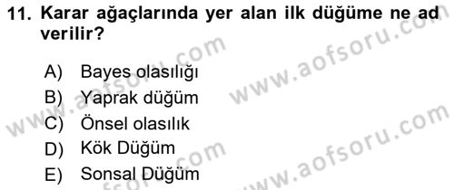 Veri Madenciliği Dersi 2023 - 2024 Yılı Yaz Okulu Sınav Soruları 11. Soru