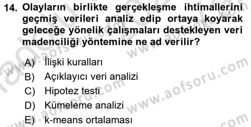 Veri Madenciliği Dersi 2023 - 2024 Yılı Yaz Okulu Sınav Soruları 14. Soru