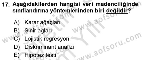 Veri Madenciliği Dersi 2023 - 2024 Yılı Yaz Okulu Sınav Soruları 17. Soru