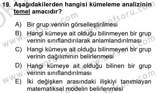 Veri Madenciliği Dersi 2023 - 2024 Yılı Yaz Okulu Sınav Soruları 19. Soru