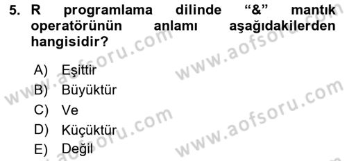 Veri Madenciliği Dersi 2023 - 2024 Yılı Yaz Okulu Sınav Soruları 5. Soru