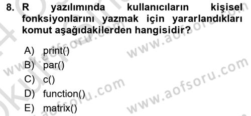 Veri Madenciliği Dersi 2023 - 2024 Yılı Yaz Okulu Sınav Soruları 8. Soru