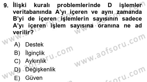 Veri Madenciliği Dersi 2023 - 2024 Yılı Yaz Okulu Sınav Soruları 9. Soru