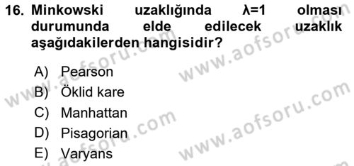 Veri Madenciliği Dersi 2024 - 2025 Yılı (Vize) Ara Sınav Soruları 16. Soru