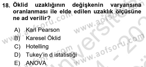 Veri Madenciliği Dersi 2024 - 2025 Yılı (Vize) Ara Sınav Soruları 18. Soru