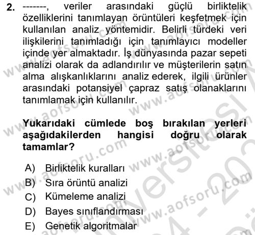 Veri Madenciliği Dersi 2024 - 2025 Yılı (Vize) Ara Sınav Soruları 2. Soru