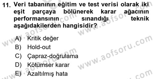 Veri Madenciliği Dersi 2024 - 2025 Yılı (Final) Dönem Sonu Sınav Soruları 11. Soru