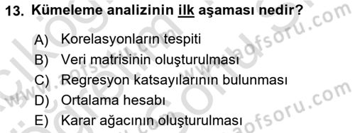 Veri Madenciliği Dersi 2024 - 2025 Yılı (Final) Dönem Sonu Sınav Soruları 13. Soru