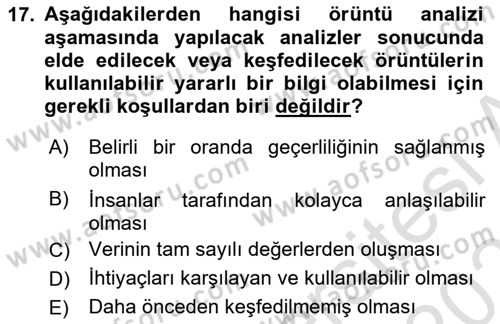 Veri Madenciliği Dersi 2024 - 2025 Yılı (Final) Dönem Sonu Sınav Soruları 17. Soru
