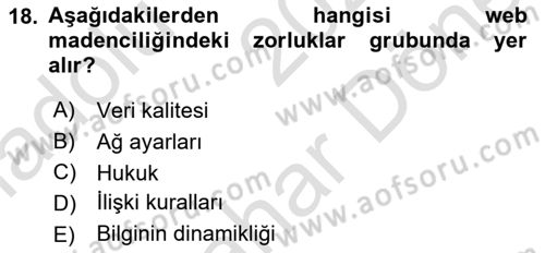Veri Madenciliği Dersi 2024 - 2025 Yılı (Final) Dönem Sonu Sınav Soruları 18. Soru