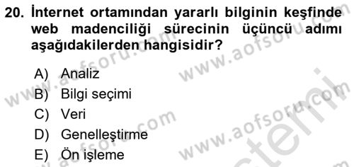Veri Madenciliği Dersi 2024 - 2025 Yılı (Final) Dönem Sonu Sınav Soruları 20. Soru